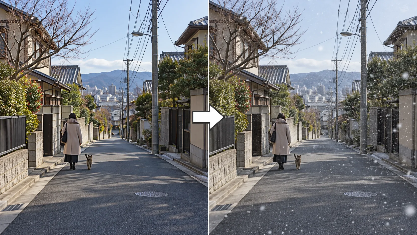 写真に自然な雪を降らせる / 生成サンプル