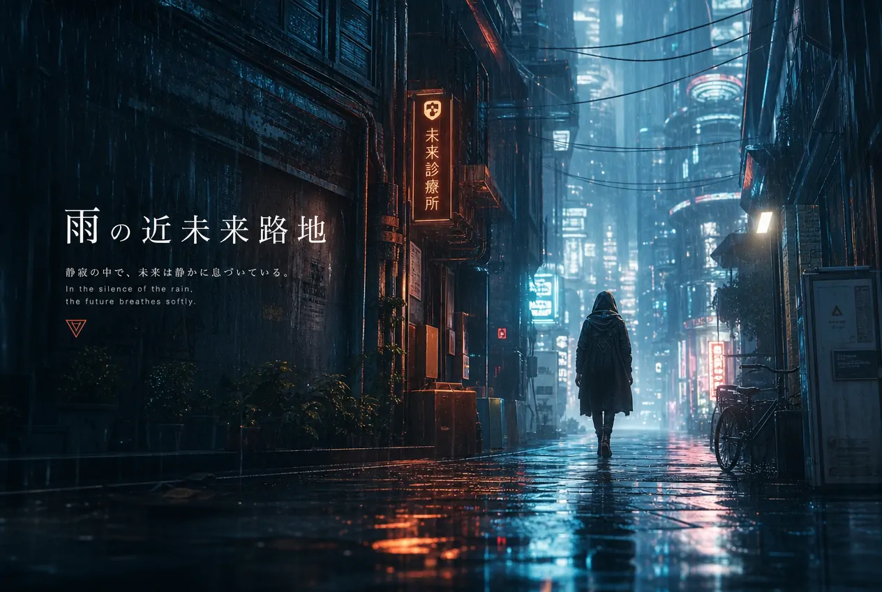 雨の近未来路地 / 生成サンプル