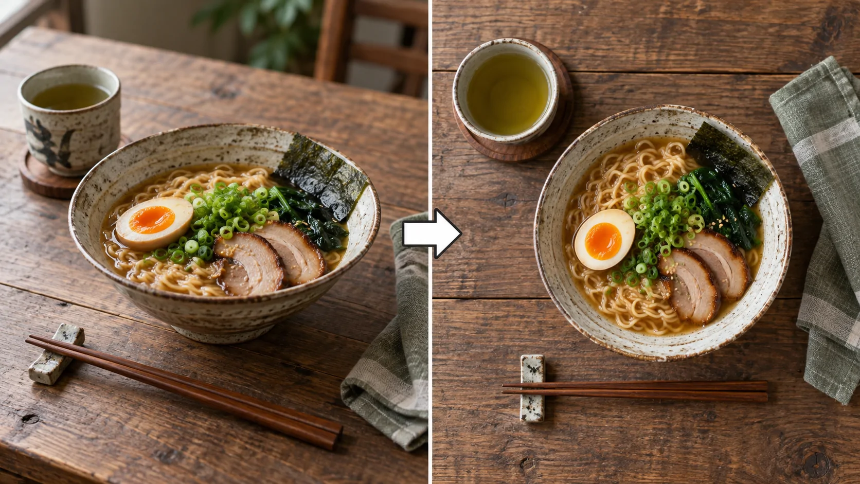 写真を真上から見た俯瞰構図にする / 生成サンプル