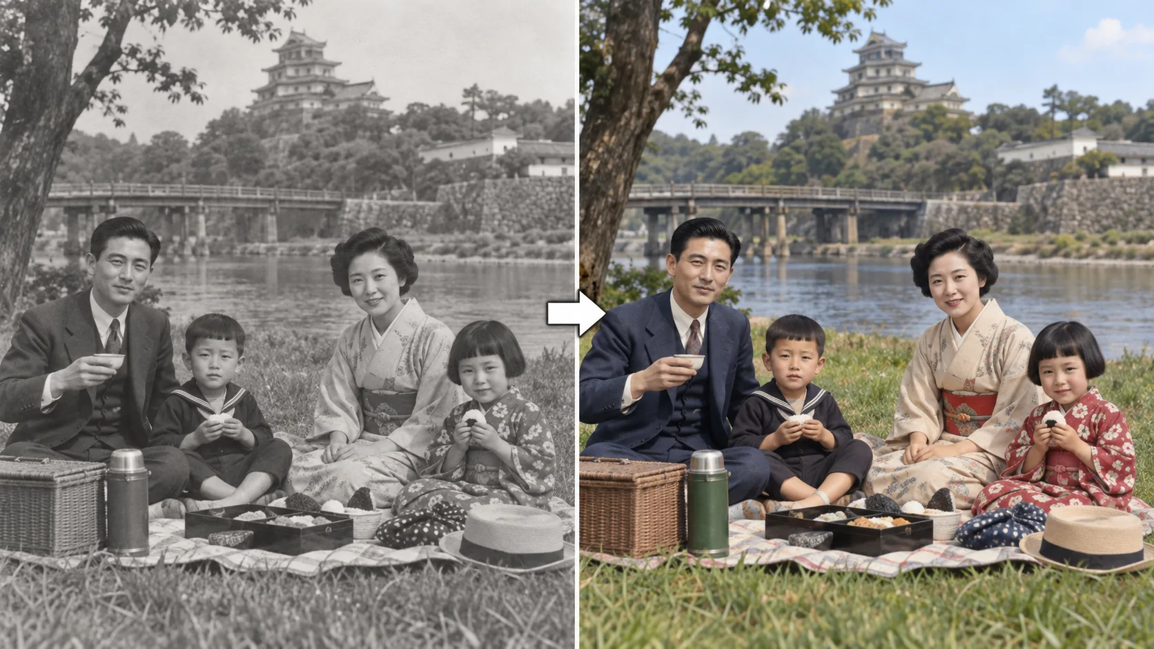 白黒写真を自然な色でカラー化する / 生成サンプル